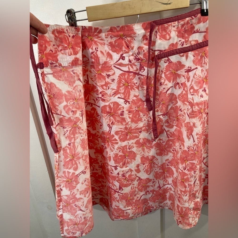 Elevenses Anthro Pink Floral Skirt Sz 2 100% Cotton Tie Straps - Picture 6 of 8